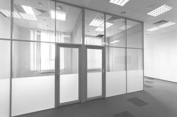 Interior glass wall partition Miami office commercial space