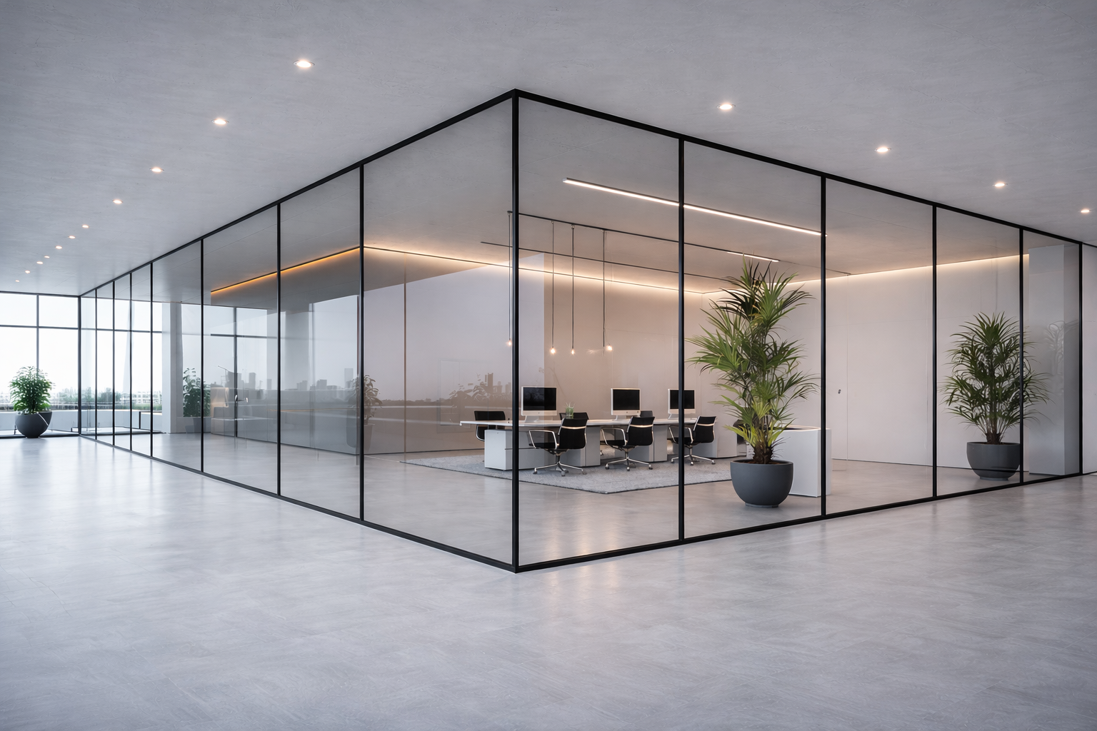 Commercial glass partition system installed in Miami office